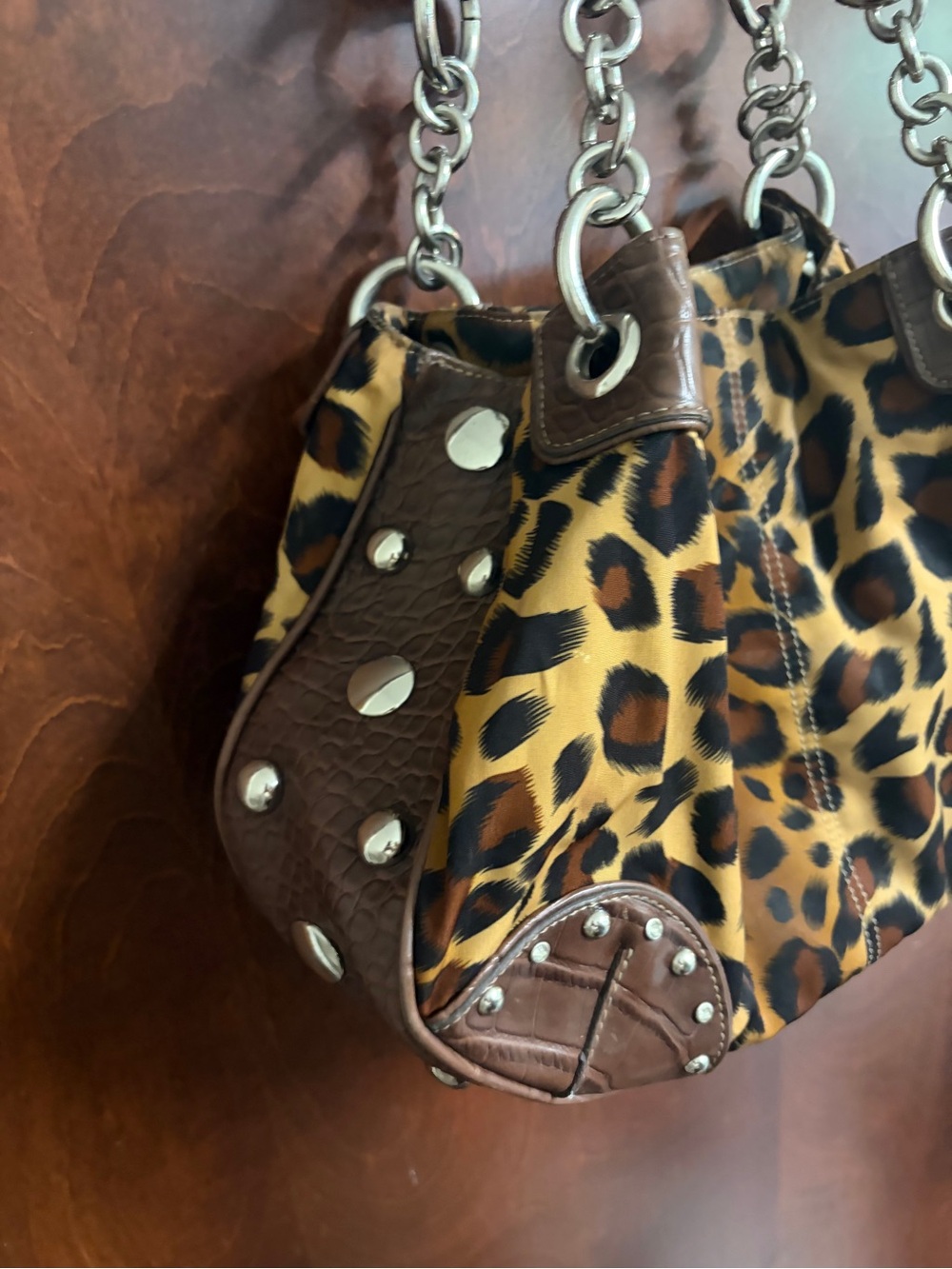 Y2K McBling Kathy Van Zeeland Leopard Print Hobo Shoulder Bag purse EUC - Picture 9 of 9